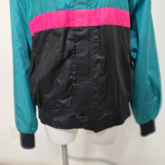 Vintage Outrageous Sports Blue Pink Y2K Retro Hooded Windbreaker Jacket Size 2XT - Picture 3 of 12